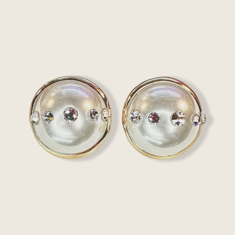 NEW Meghan Markle Inspired Large Dome Simulated Pearl Swarovski Crystal Earrings